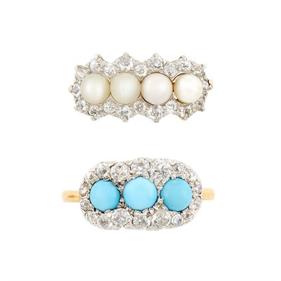 Lot 19 - Antique Gold, Turquoise and Diamond Ring, Tiffany & Co., and Platinum, Gold, Pearl and Diamond Ring