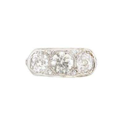 Lot 152 - Platinum, White Gold and Three Stone Diamond Ring