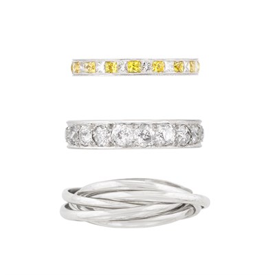 Lot 166 - Platinum and Diamond Ring, Five Band Platinum Rolling Ring and White Gold, Diamond and Yellow Stone Eternity