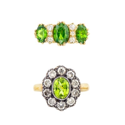 Lot 21 - Silver, Gold, Peridot and Diamond Ring and Antique Gold, Demantoid Garnet and Diamond Ring