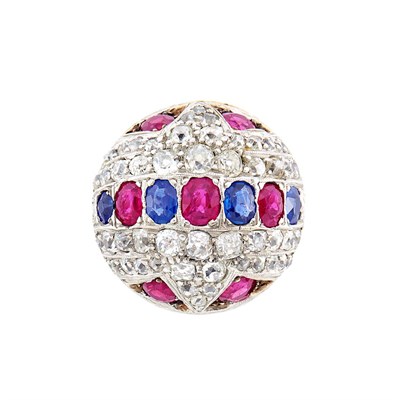 Lot 171 - Platinum, Gold, Ruby, Sapphire and Diamond Dome Ring