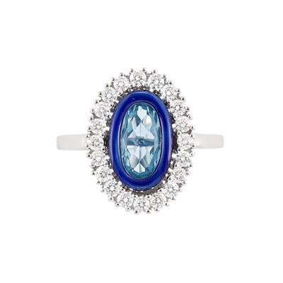 Lot 195 - White Gold, Aquamarine, Blue Enamel and Diamond Ring, Faberge, Germany