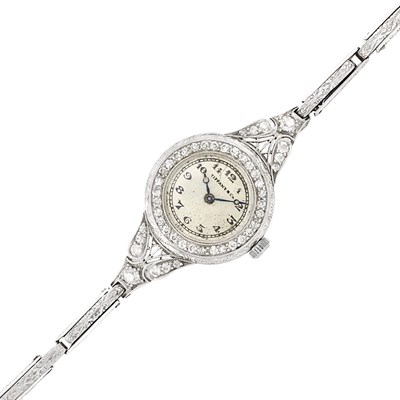 Lot 359 - Edwardian Platinum and Diamond Wristwatch, Tiffany & Co., C.H. Meylan