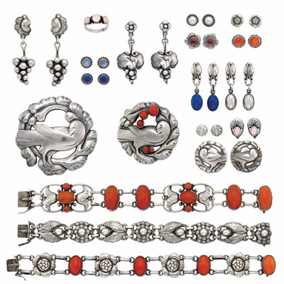Lot 353 - Group of Sterling Silver, Coral, Hardstone and Colored Stone Jewelry, Georg Jensen