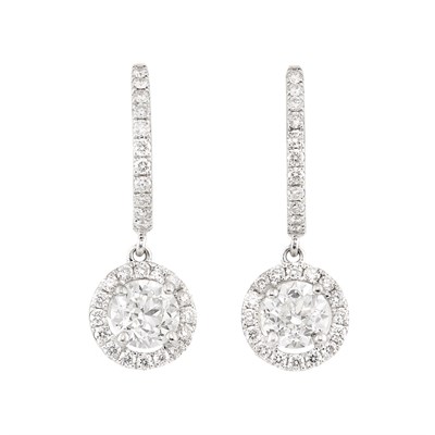 Lot 148 - Pair of White Gold and Diamond Pendant-Earrings