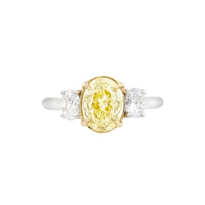 Lot 307 - Platinum, Gold, Fancy Light Yellow Diamond and Diamond Ring