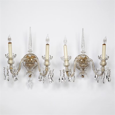Lot 228 - Pair of George III Style Cut Glass Two-Light...