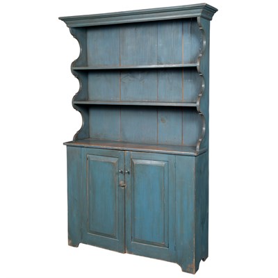 Lot 138 - Blue Painted Pine Hutch With a molded cornice...