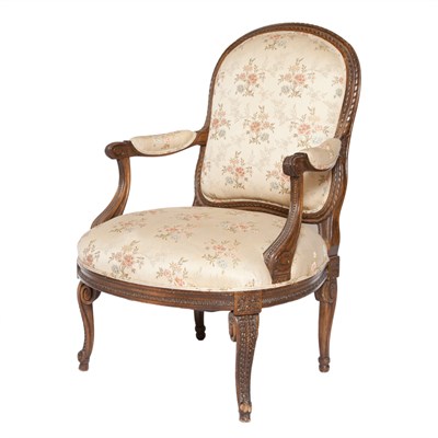 Lot 204 - Louis XV Style Fruitwood Upholstered Fauteuil...