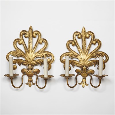 Lot 219 - Pair of Gilt-Metal Two-Light Wall Lights Each...