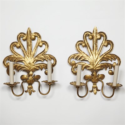 Lot 218 - Pair of Gilt-Metal Two-Light Wall Lights Each...