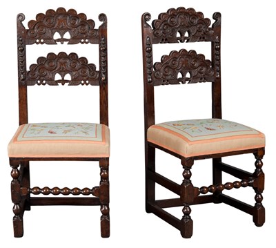 Lot 177 - Pair of English Oak Joined Back Stools Each...
