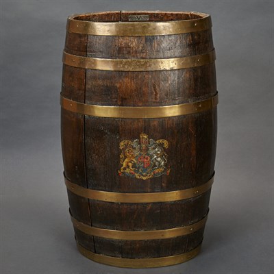 Lot 159 - English Brass Bound Oak Barrel The coopered...