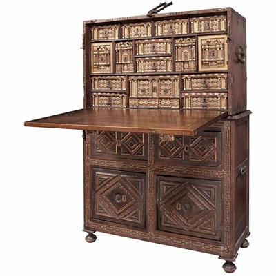 Lot 379 - Spanish Iron Mounted Walnut, Painted, Parcel...