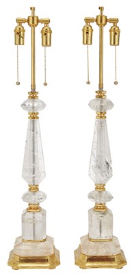 Lot 335 - Pair of Rock Crystal Lamps Each of columnar...