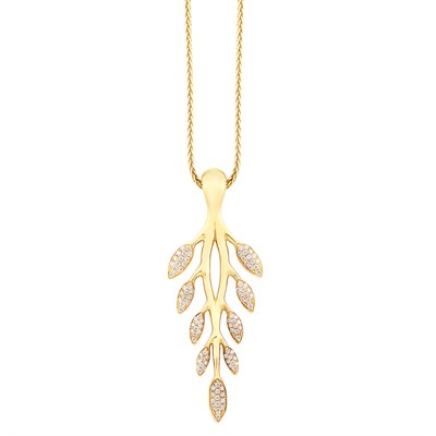 Lot 220 - Gold and Diamond Leaf Pendant with Chain