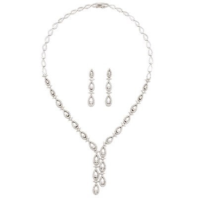 Lot 170 - White Gold and Diamond Necklace and Pair of Pendant-Earrings