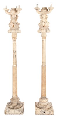 Lot 507 - Pair of Art Deco Carved Alabaster Torcheres...