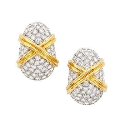 Lot 411 - Pair of Platinum, Gold and Diamond Earclips, Tiffany & Co., Schlumberger