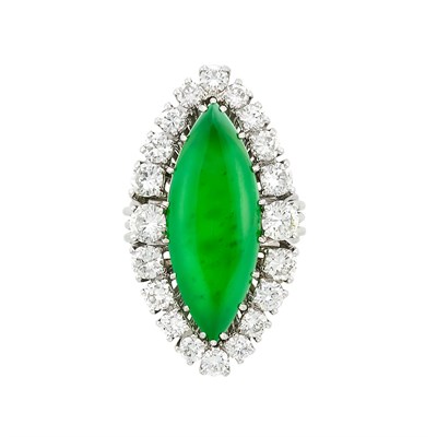 Lot 432 - Platinum, Jade and Diamond Ring with Two Platinum and Diamond Ring Guards