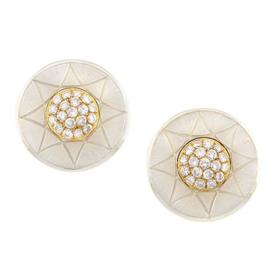 Lot 316 - Pair of Two-Color Gold and Diamond Earclips, Silverhorn