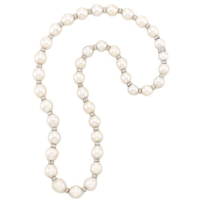 Lot 440 - White Gold, South Sea Cultured Pearl and Diamond Necklace