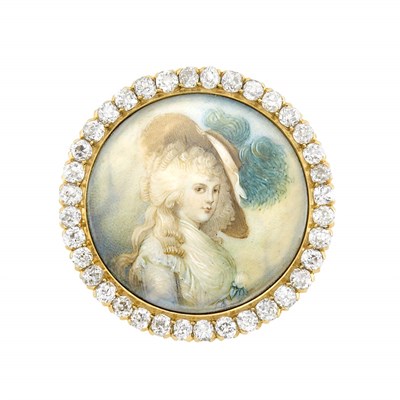 Lot 131 - Antique Gold, Diamond and Portrait Miniature Pendant-Brooch
