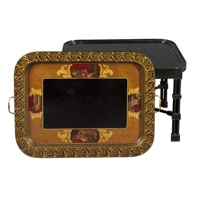Lot 148 - George IV Papier Mache Black, Red and Parcel...