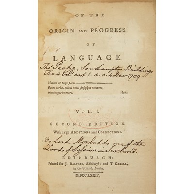 Lot 159 - [LINGUISTICS] BURNETT, JAMES, LORD MONBODDO....