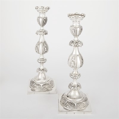 Lot 245 - Pair of Russian Silver Candlesticks J.A....