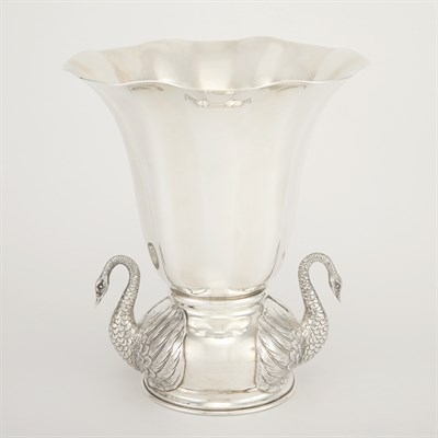 Lot 195 - Tuttle Sterling Silver Vase 1928 With two swan'...