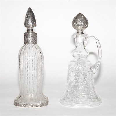 Lot 444 - Two Silver Mounted Glass Decanters Height of...