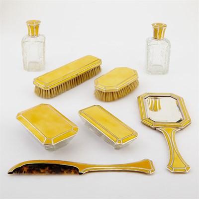Lot 224 - Art Deco Silver, Enamel and Glass Dresser Set...