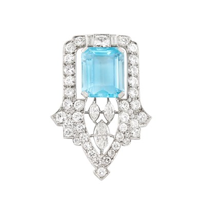 Lot 354 - Platinum, Aquamarine and Diamond Clip