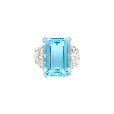 Lot 128 - Platinum, Aquamarine and Diamond Ring