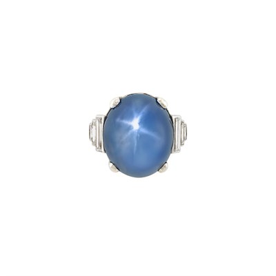 Lot 382 - Platinum, Star Sapphire and Diamond Ring