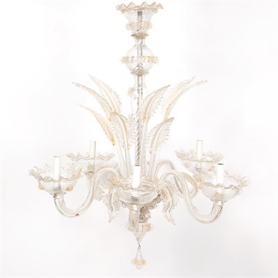 Lot 382 - Venetian Glass Five-Light Chandelier Third...
