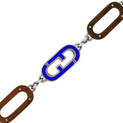 Lot 277 - Silver, Wood and Enamel Link Bracelet, Ferragamo