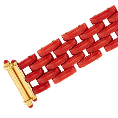Lot 108 - Gold and Coral Link Bracelet