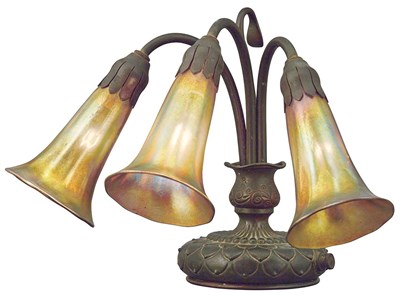 Lot 468 - Tiffany Studios Bronze and Favrile Glass Three-...