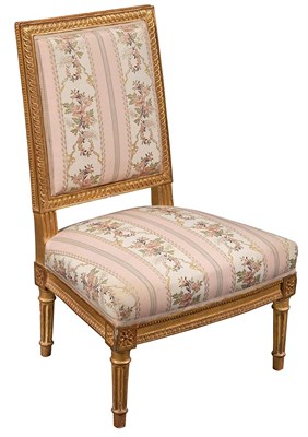 Lot 329 - Louis XVI Style Carved Giltwood Slipper Chair...