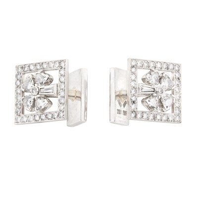Lot 347 - Pair of Platinum and Diamond Clover Cufflinks, Ruser