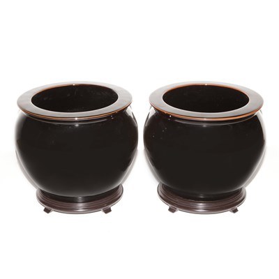 Lot 561 - Pair of Chinese Style Black Mirror Glazed...