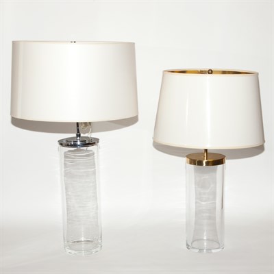 Lot 392 - Two Similar Glass Lamps One with chromed metal...