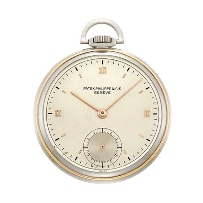 Lot 86 - Stainless Steel and Gold Open Face Pocket Watch, Patek Philippe