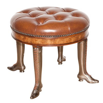 Lot 506 - Tufted Leather Bronze Boot Leg Form Ottoman...