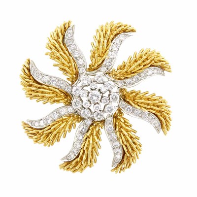 Lot 205 - Two-Color Gold and Diamond Flower Brooch