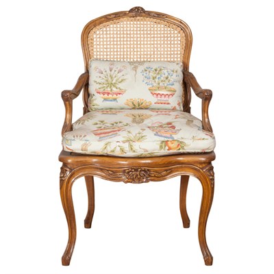 Lot 183 - Louis XV Style Caned Fruitwood Fauteuil