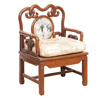 Lot 170 - Chinese Hardwood Marble Inset Open Armchair