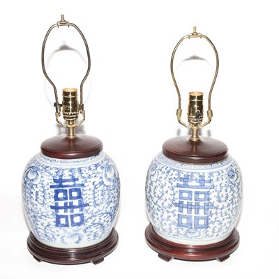 Lot 229 - Pair of Chinese Blue and White Porcelain Lamps...
